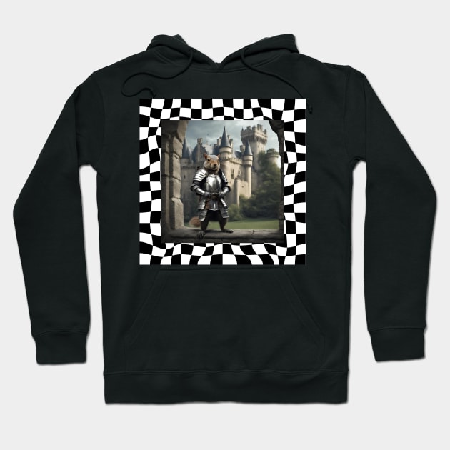 Squirrel Warrior Knight on Checkered Background Hoodie by missdebi27